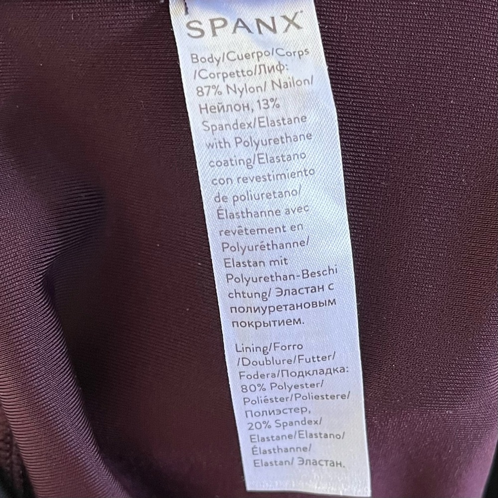 SPANX Oxblood Burgundy Metallic Sheen Faux Leather Compression Leggings small - Picture 7 of 7